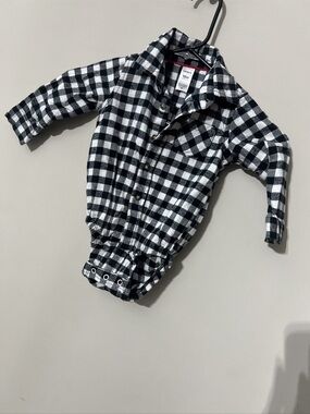 Carter's Navy White Plaid Collared Button Down Shirt Bodysuit Boy 6M